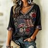Fashion Women's V-Neck Short Sleeve 3D Casual Color Printing Casual Short Sleeve V-Neck T-Shirt