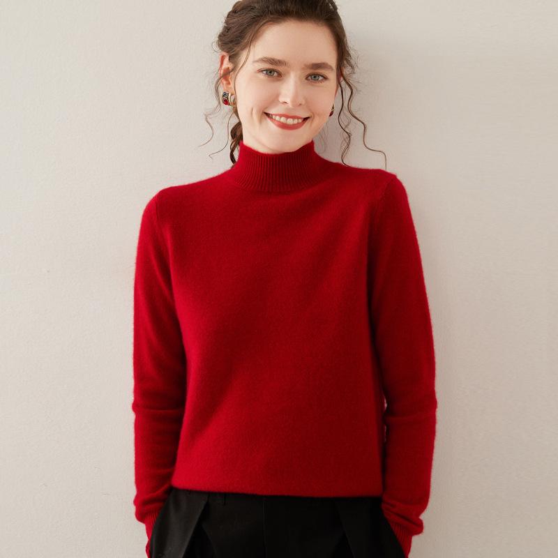 Women's Cashmere Knit Sweater - Soft, Warm, Long Sleeve Half-High Neck for Autumn & Winter
