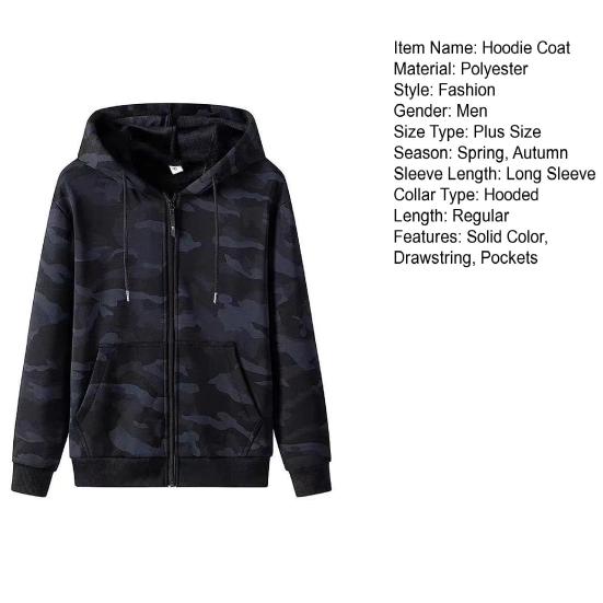 Langarm Zugband Taschen Reißverschluss Strickjacke Sweatshirt Herren Frühling Herbst Einfarbig Große Größen Hoodie Mantel