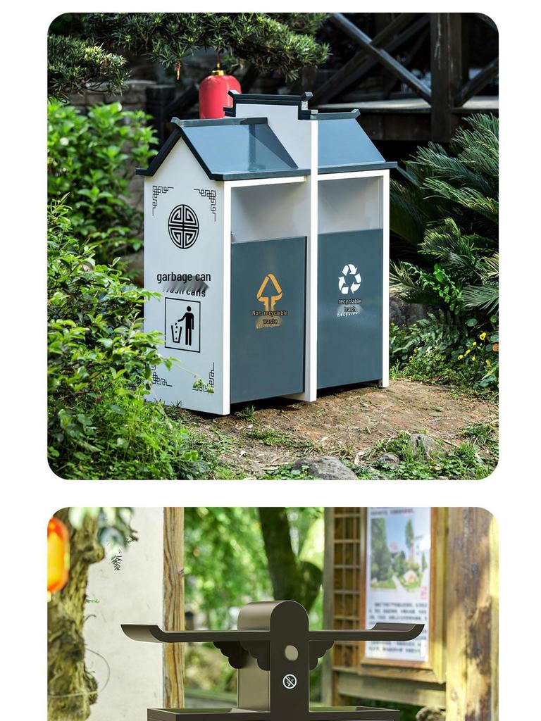 Stainless Steel Outdoor Trash Can with Waste Separation for Parks, Streets, and Scenic Areas