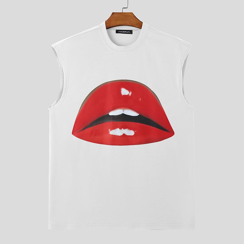 

INCERUN Летние мужские майки без рукавов с принтом, повседневные свободные футболки большого размера S белый