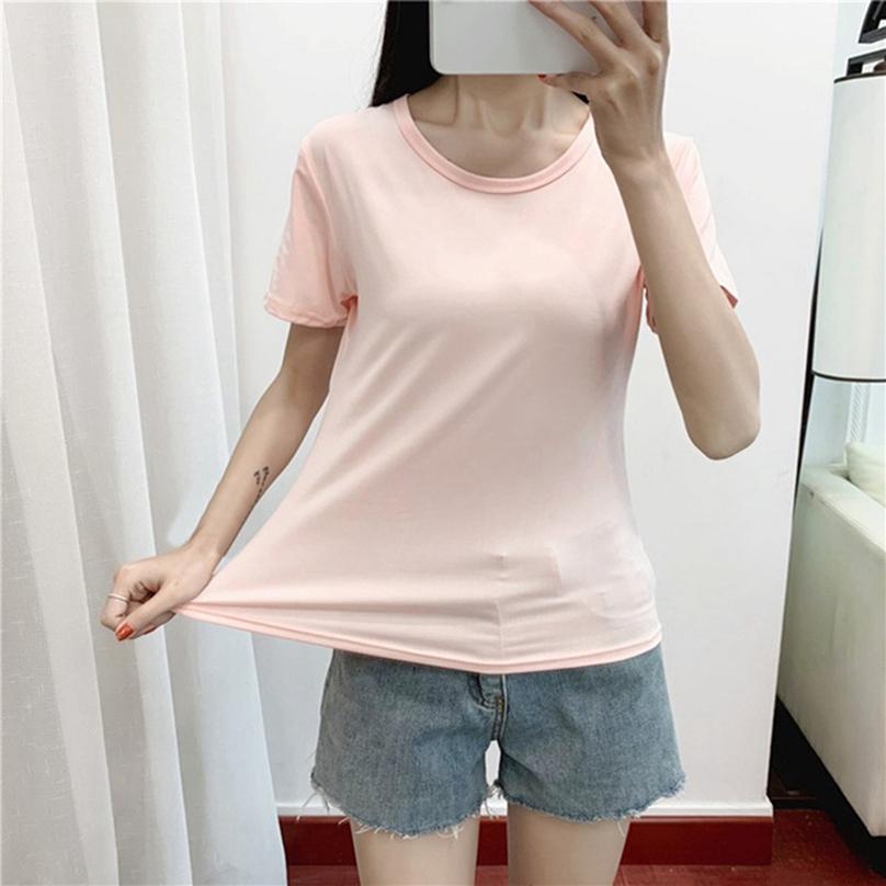 Fashion Women Summer Solid Color Top Short Sleeve Round Neck Pullover T-Shirt