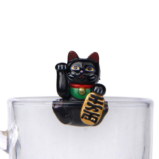 

Мини Фигурка Кошки Манеки-неко Подвеска на Край Чашки DIY Ландшафтный Настольный Декор Black Million Money Cat