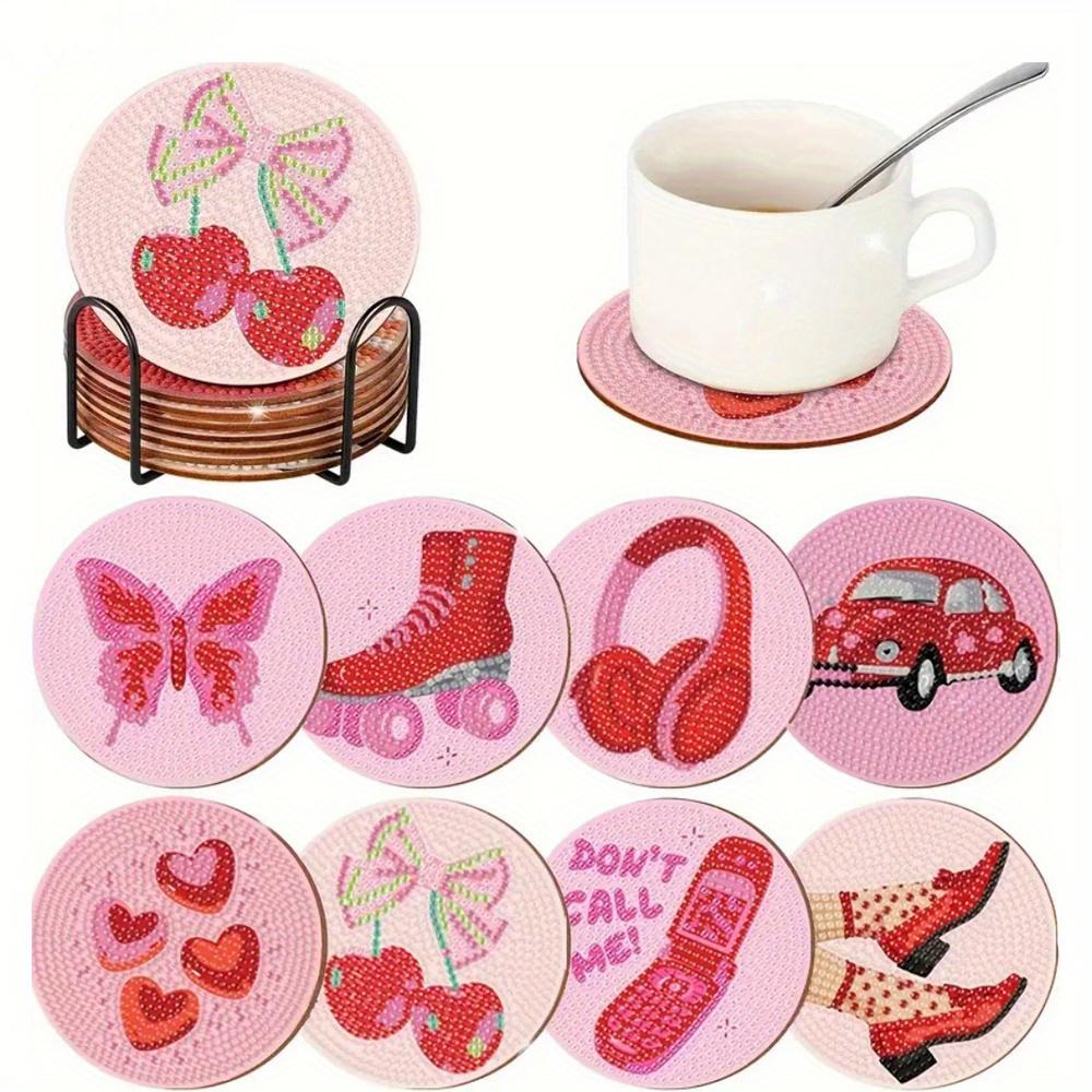 8 Pieces/set of Rose Painted Coasters Set with Holder DIY Coasters for Beginners and Adults, Art and Craft Supplies Gifts