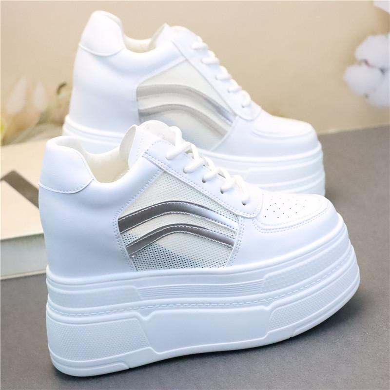 Fashion 12CM Air Mesh Sheepskin Leather Platform Wedge Sneaker Women Sandals Boots Women Spring Autumn Summer Board Shoes