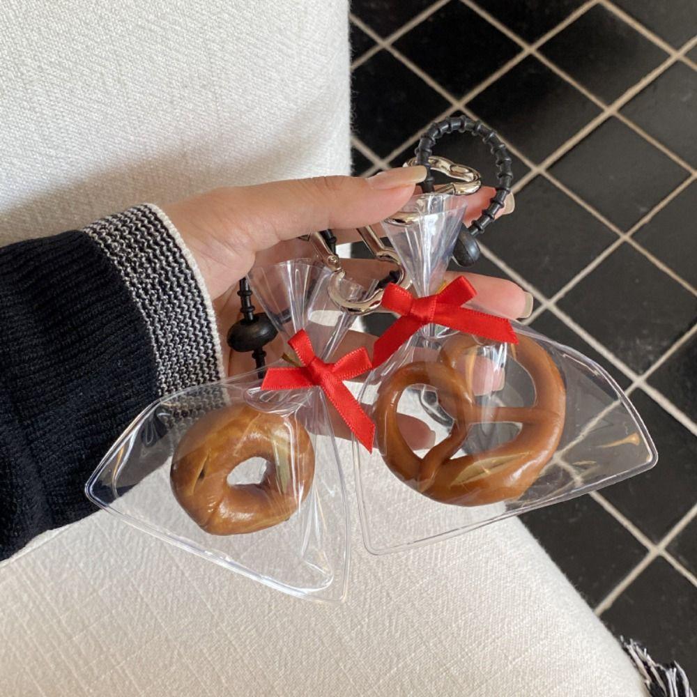 Bow Palm-leaf Fan Pendant Cute Simulated Food Key Chain Croissant Bag Accessory  Hanging Accessory