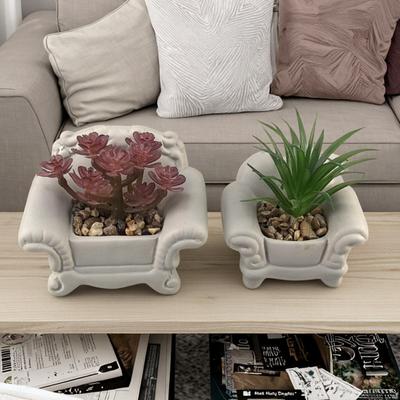 Creative Ceramic Mini Sofa Shape Flower Pot, Home Decoration, Ceramic Handicraft Entrance Ornament