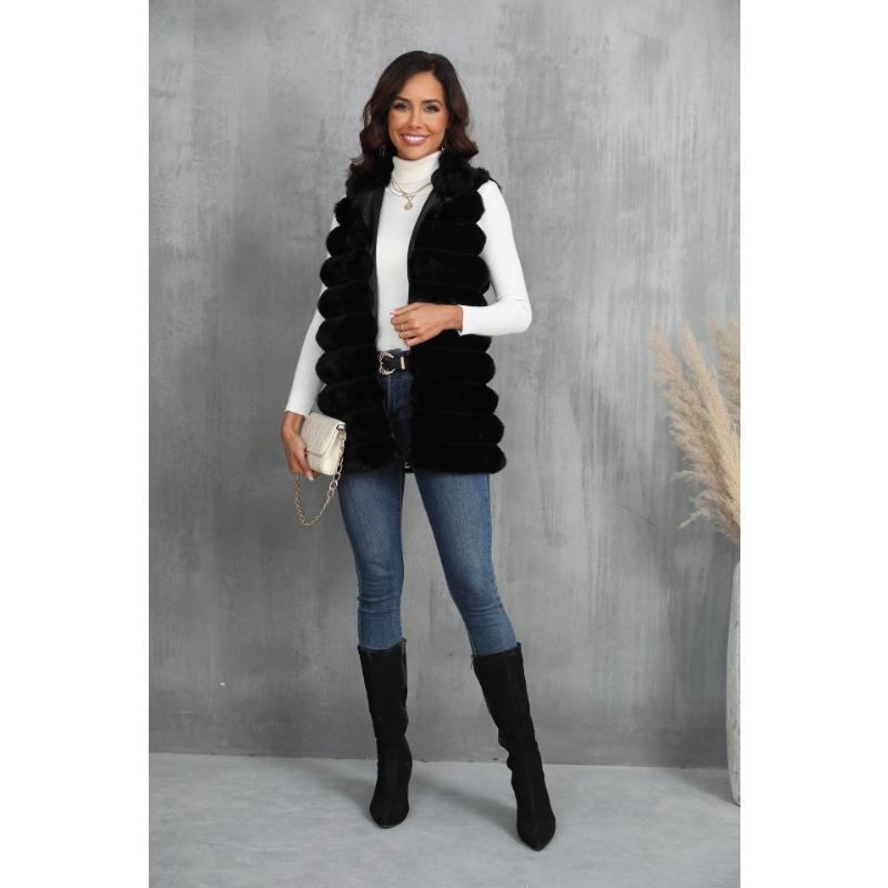 შემოდგომა და ზამთარი ახალი ხელოვნური ბეწვის ბეწვის ჟილეტი ქალის საშუალო და გრძელი ჟილეტი ჟილეტი სლიმ ელვა შესაკრავით დიდი ზომის ზამთრის ქალის ტანსაცმელი