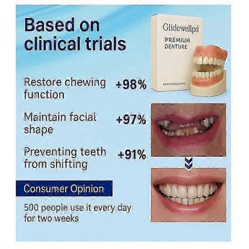 Premium Silicone Denture for Glidewellpd Smileasego Full Mouth Dentures Replacement Comfort Fit Adjustable Dental Appliance 