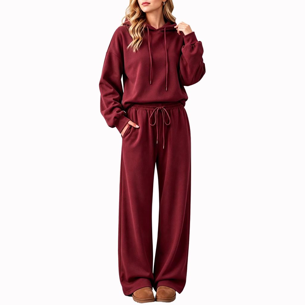 Completo da Donna 2 Pezzi con Felpa con Cappuccio Girocollo a Manica Lunga e Pantaloni, Tuta Casual per l'Uso Quotidiano