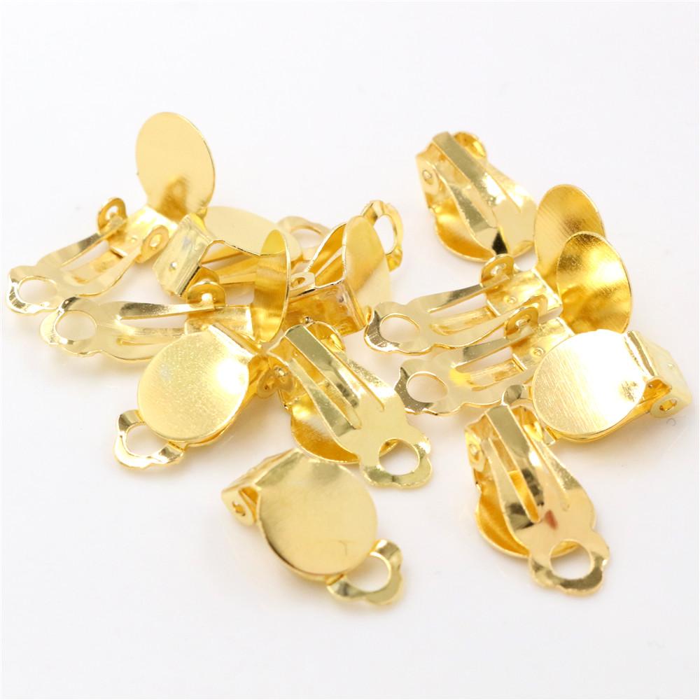 

10mm 50pcs/lot High Quality 5 Colors Plated Iron Material Ear Clips ,Earrings Blank/Setting Base,Fit 10mm Glass Cabochons золотой