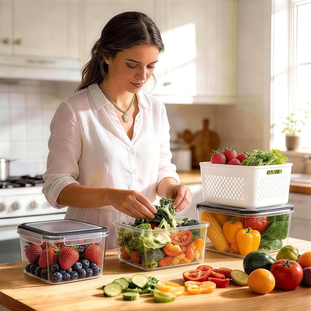Simple and Durable Food Sealed Fresh-keeping Box Food-grade Fruit and Vegetable Drain Storage Box Freezer Storage Box with Lid
