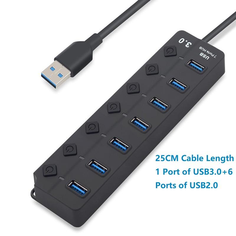USB HUB 4/7 Ports USB3.0 Cable Splitter with Power Switch Out USB 2.0 Extend Adapter Data Transfer Dock Station