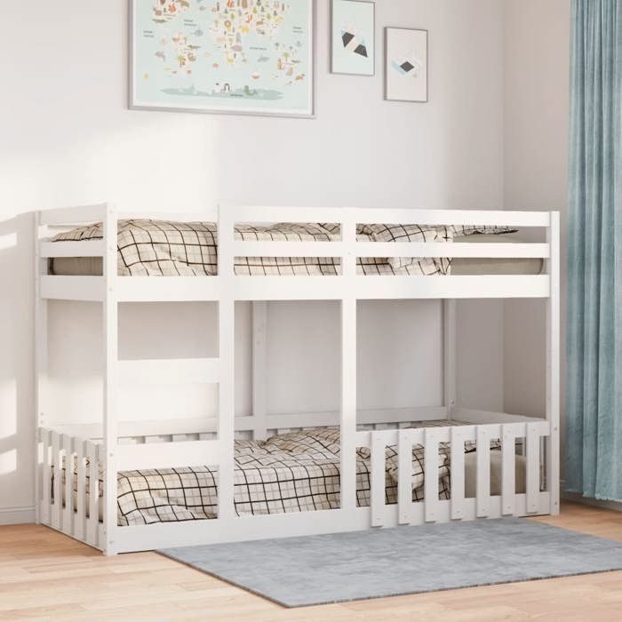 VidaXL Lit superposé Blanc 75x190 cm Bois de pin massif, cadre de lit superposé bas, meubles de chambre à coucher, cadre de 3308596