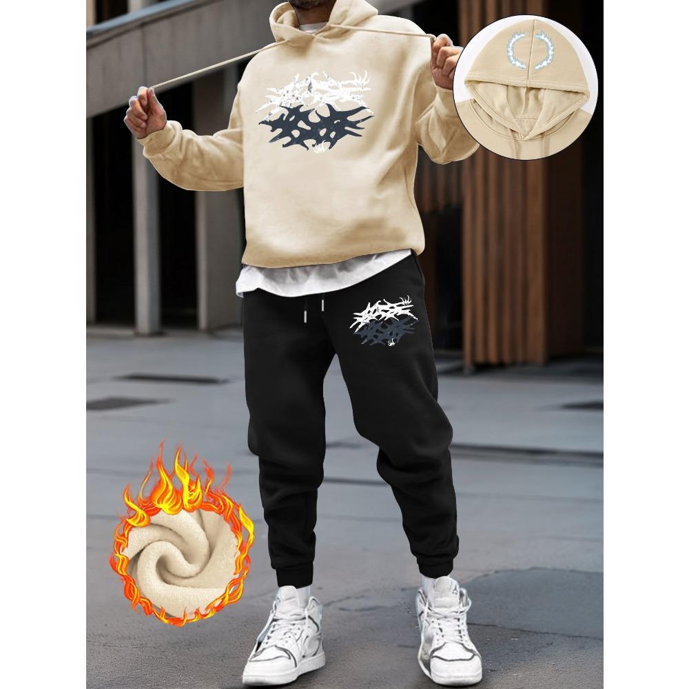 Wintermode Bedruckter Hoodie und Jogginganzug, Bequemes Herbst- und Winter-Sportset, Locker und lässig