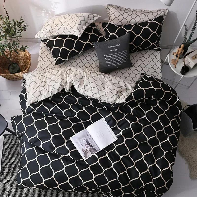 3PCS/set Black Marble Pattern Sanding Bedding Set Duvet Cover+Pillowase, Bedroom Bed Set, King Queen Double (Excluding Filler)