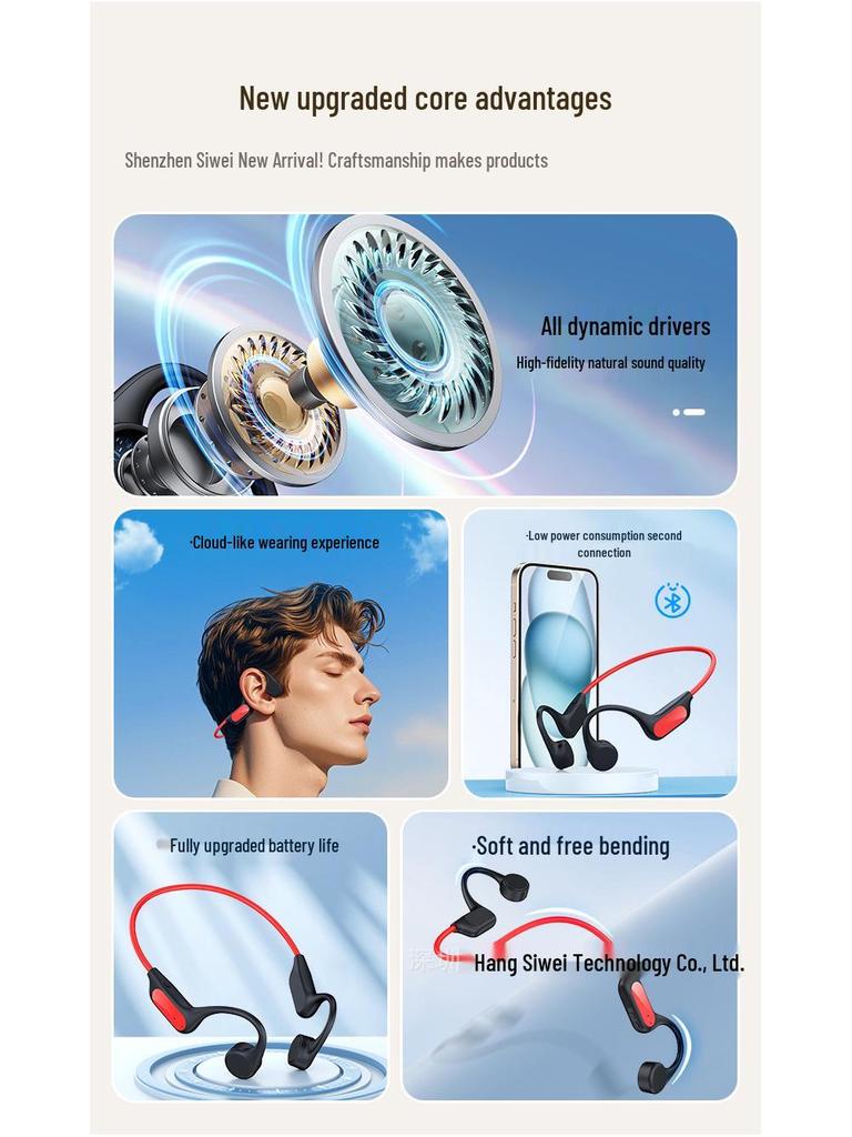 Nowe wodoodporne słuchawki Bluetooth z otwartymi uszami, przewodnictwem kostnym