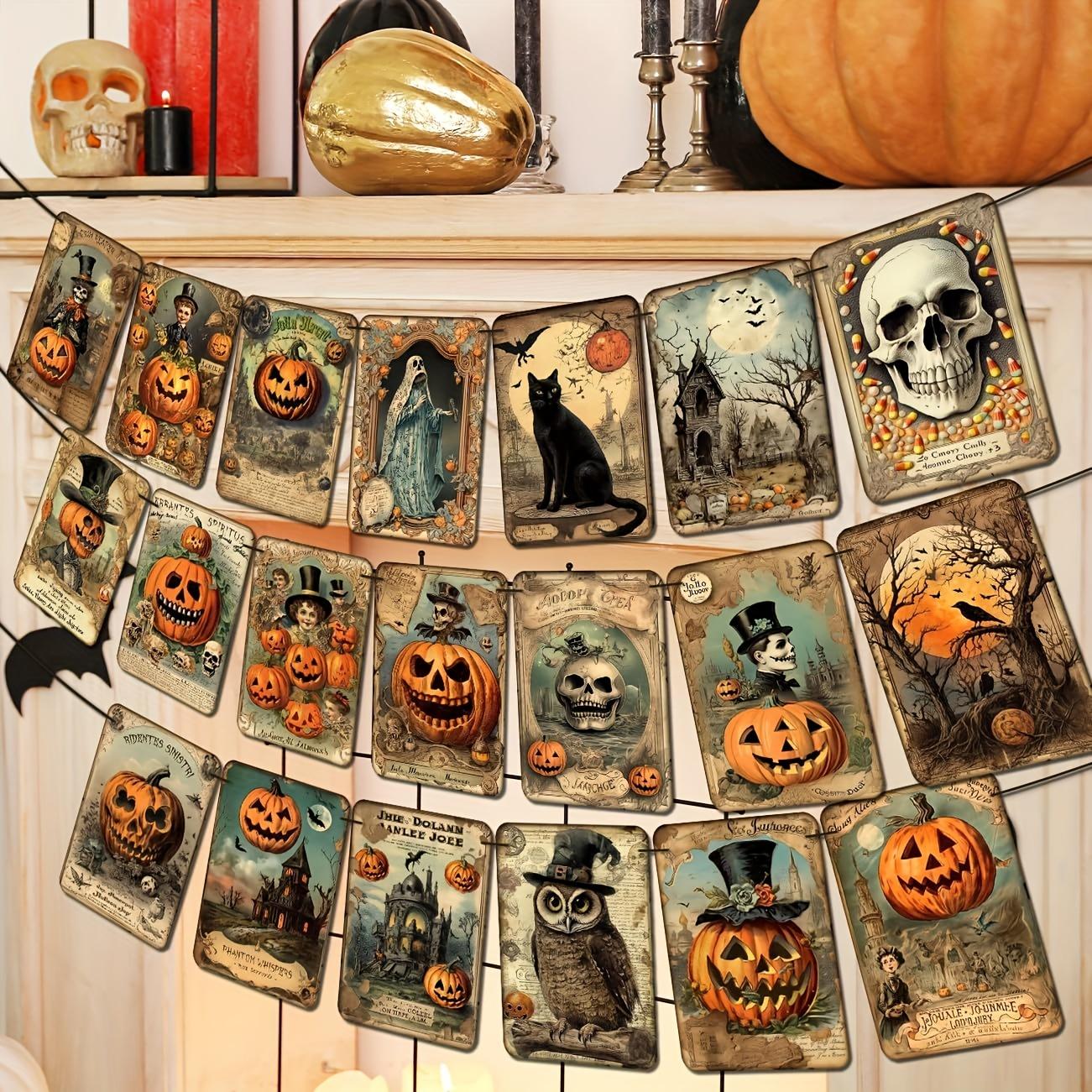 

Vintage Pumpkin Trick or Treat Banner - Retro Halloween Hanging Garland for Home & Office Decor, Perfect for Fireplace Mantle