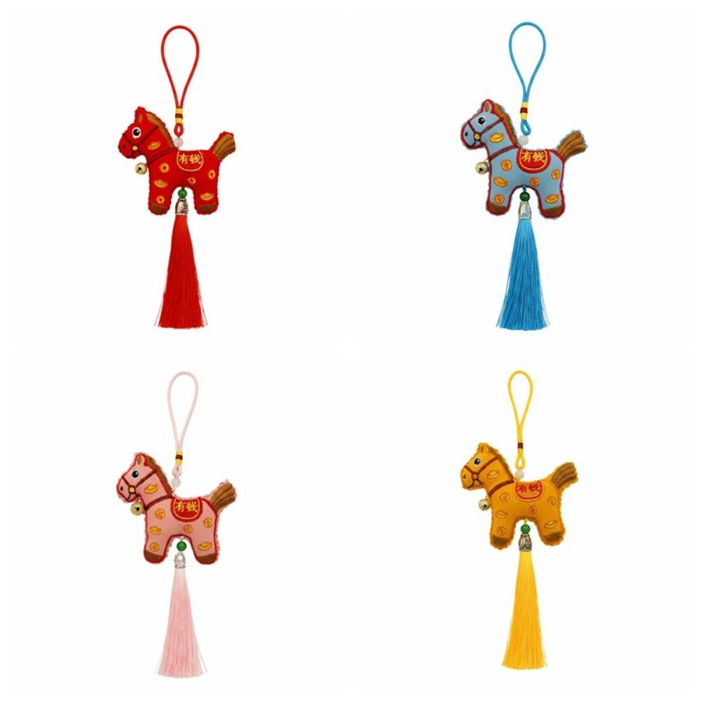 Chinese Style Pony Embroidered Pendant Tassel Zodiac Mascot New Year Horse Pendant Funny Spring Festival