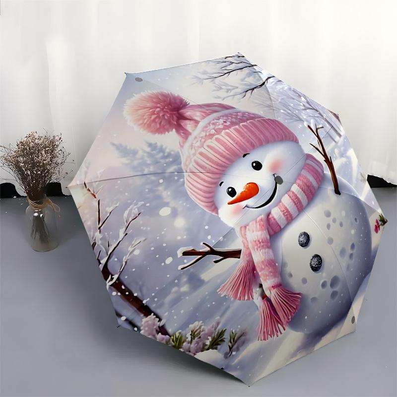 Snowman Winter Automatic Folding Umbrella Compact 8 Rib Design, Unique Style, Suitable for Everyday Outdoor Use, Perfect Gift for Friends an