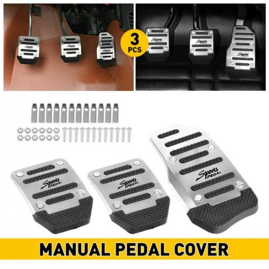3x Silver Car Universal Non-Slip Manual Transmission Brake Foot Pedal Pad Cover