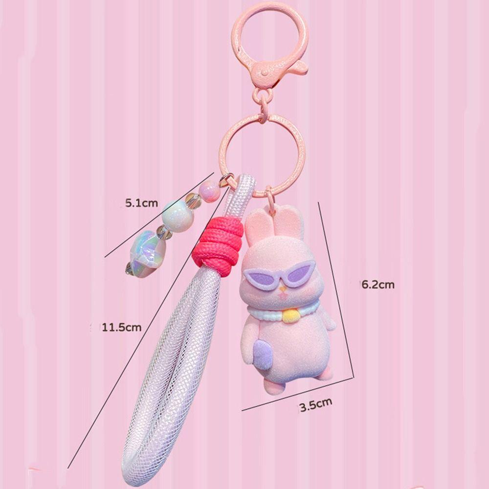Creative Bunny Key Chain Cute Backpack Pendants Soft Flocking Animal Keyring  School Bag