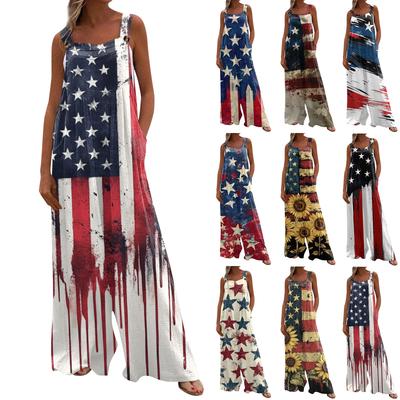 Women's Fashion Romper Print Casual Loose Vintage Overalls With Pockets