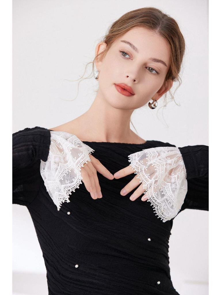 Lace Mesh Embroidered Double-Layer Sleeves with Cuffs 