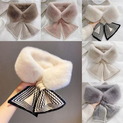 Fashion Accessory Solid Color Winter Neck Warmer Thicken Neck Warmer Cross Collar Scarf Faux Rabbit Fur Scarf for Women Girls