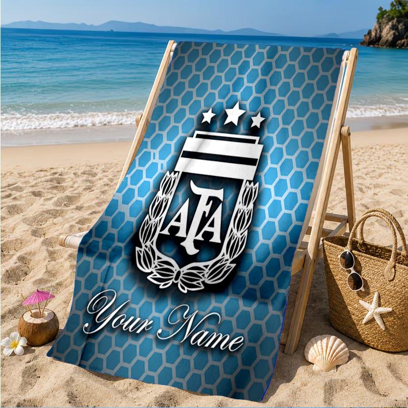 Custom Name Argentina Football Crest Personalized Microfiber Beach Towel, Quick-Dry, Ideal for Summer Travel, Beach Essential, Swimming