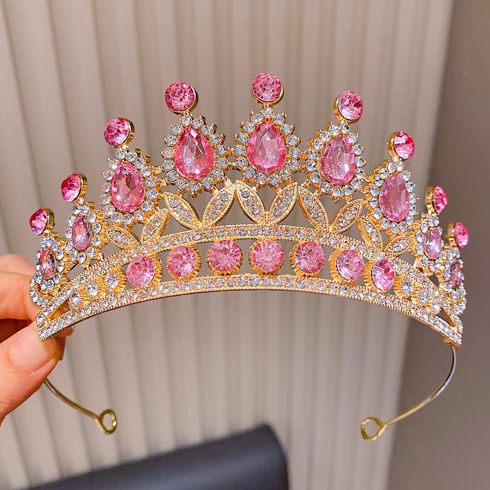 Fashionable Multi-Color Crown Princess Crystal Tiara Hair Accessories Birthday Gift for Girls Photography Party Stage Crown
