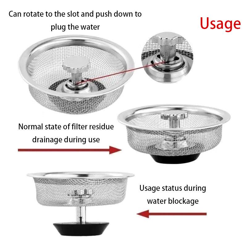 Sink Drain Filter 1-2pcs Kitchen Accessories With Handle and Plug Stainless Steel Food Catcher For Most Sink Drains Strainer