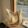 Woven Straw Tote Bag with Leather Handles Tassel Detail Summer Beach Bag Women's Fashion Large Capacity