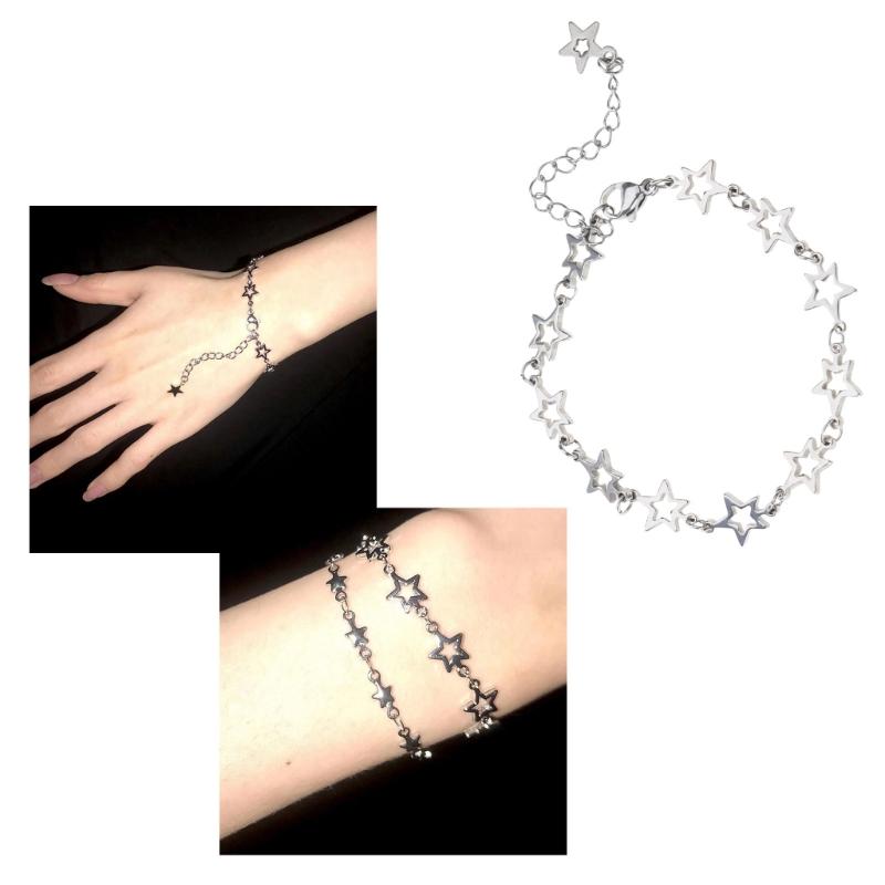Y2K Small Five-pointed Star Bracelets for Women Girls Personality Hollow Star Bracelet Jewelry Link Chain Wristband Gift