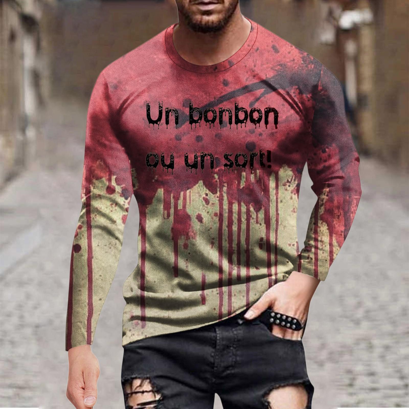 

Хэллоуинский принт Мужская футболка с длинным рукавом Повседневная одежда L розовый