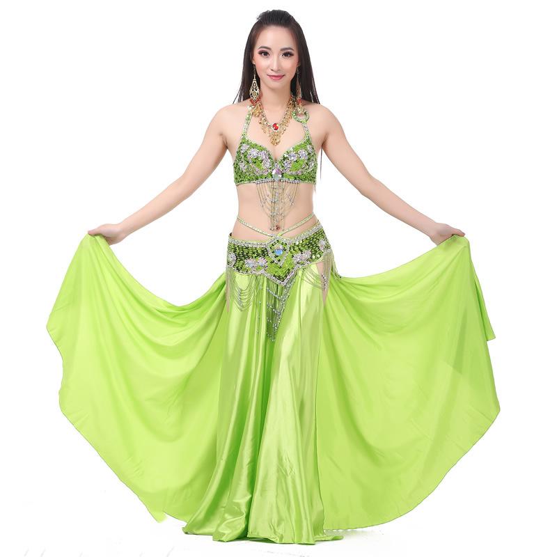 Double Slit Color Ding Skirt Belly Dance Big Swing Skirt Dance Skirt Belly Dance Stage Performance Skirt Color Shiny Skirt