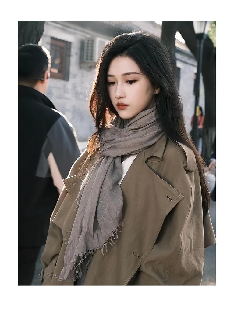 Vintage Plissierter Baumwoll-Leinen-Schal & Seiden-Krawatte Schal für Damen - Frühling/Herbst