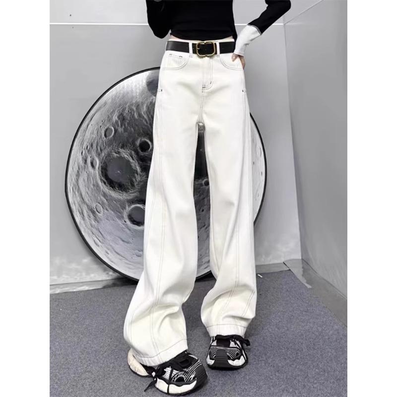 

Women s Plus Size Fleece-Lined High Waist Straight-Leg Jeans - Autumn/Winter 2024 - Loose, Versatile, Slimming Wide-Leg Style 4X-Large