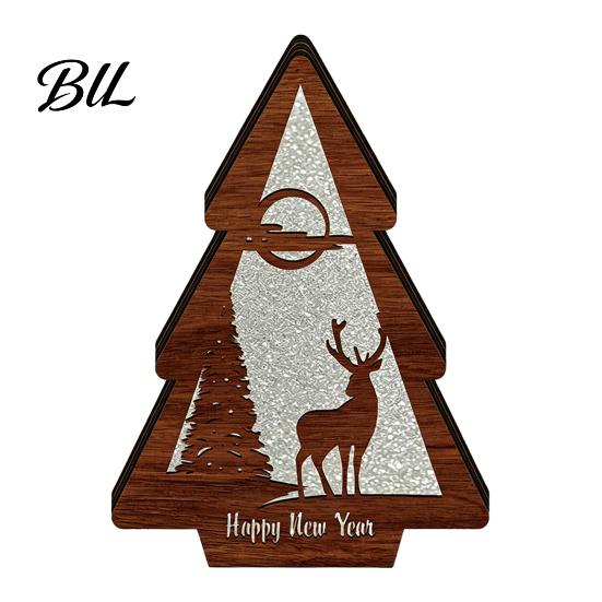 Unique Christmas Gifts 3D Wooden LED Night Light, Hollow Carved Tabletop Decor Lamp with Warm Glow, Festive Holiday Home And Office Decoration