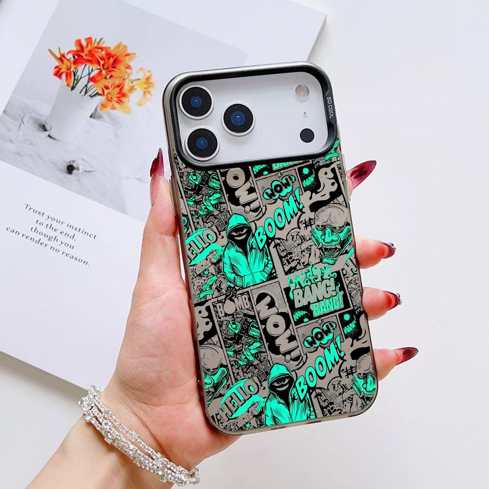 Fashion Cartoon Graffiti Phone Case For iPhone 17 16 15 14 13 12 11 Pro Max Air Matte Laser Aurora Shockproof Funda