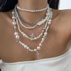 Vintage Imitation Pearl Beaded Necklace Choker Cold Wind Hip Hop Riveted Cross Item Jewelry