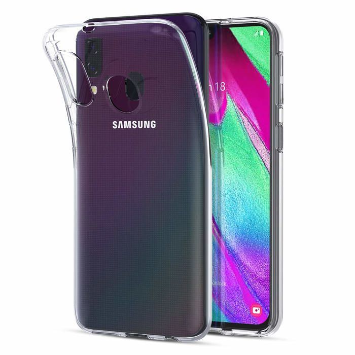 Case and Neck Strap for Samsung Galaxy A40 - Transparent Soft TPU Adjustable Black Cord Phonillico®