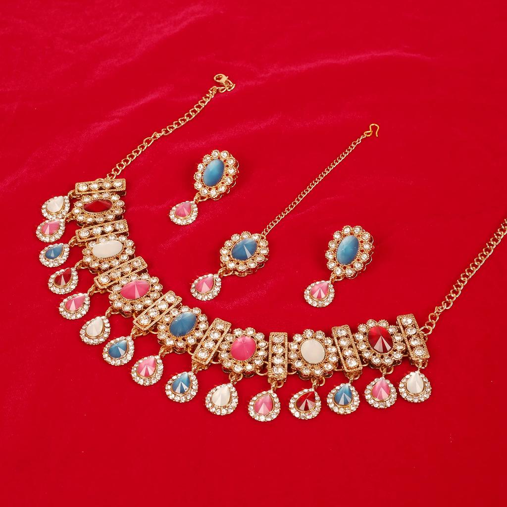 Sunsoul by Touchstone Indian Bollywood Traditional Handcrafted Hanging Designer Jewelry Necklace Set in Gold Tone for Women. Metal, No Gemstones