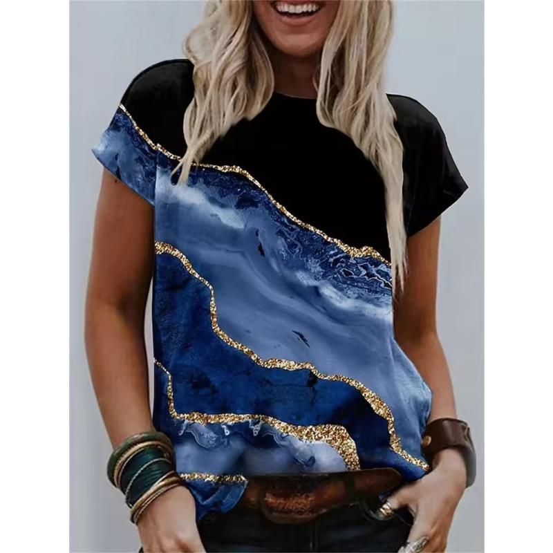

Летний топ с круглым вырезом и принтом странного пейзажа 3D, модные повседневные женские футболки с короткими рукавами 6XL