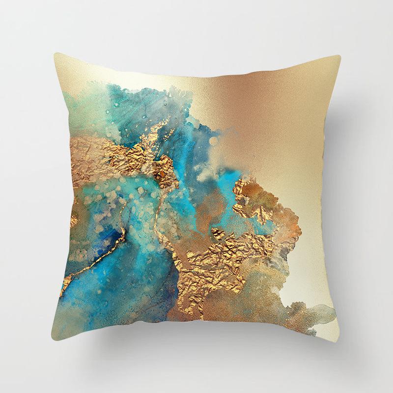 Nordic Watercolor Gold Foil Texture Printed Pillowcase Golden Home Sofa Pillowcase
