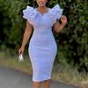 Women Square Neck Elegant Bodycon Dresses Fashion Ruffles Sleeve Beaded Plus Size Party Dress Clothes