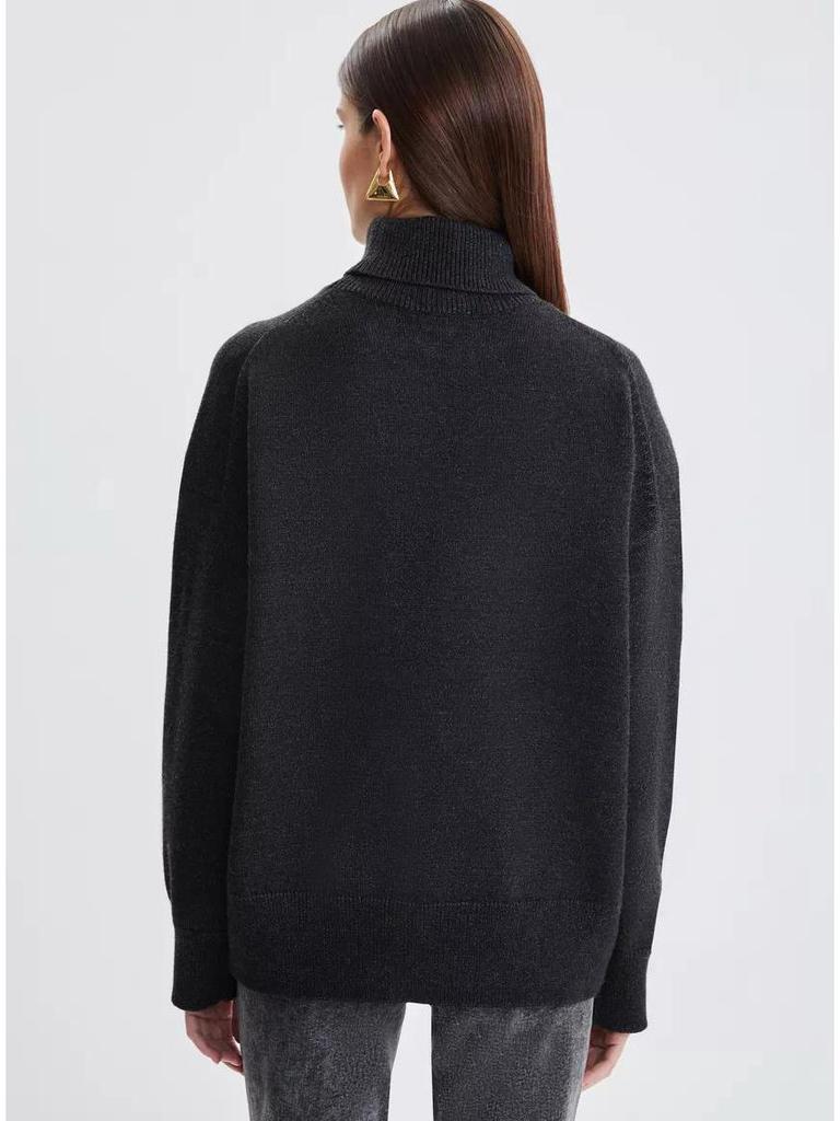 2025 Autumn/Winter High Neck Women's Solid Color Knitted Sweater European & American Style