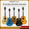 36" Cloud Peach Solid Wood Folk Guitar for Kids, Beginner Travel Guitar