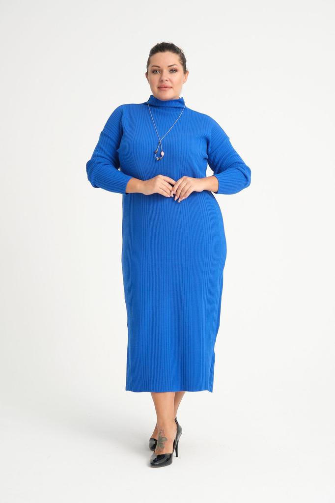 Damen Big Size Kleid Grün Halb Rollkragen Strickkleid Plus Size