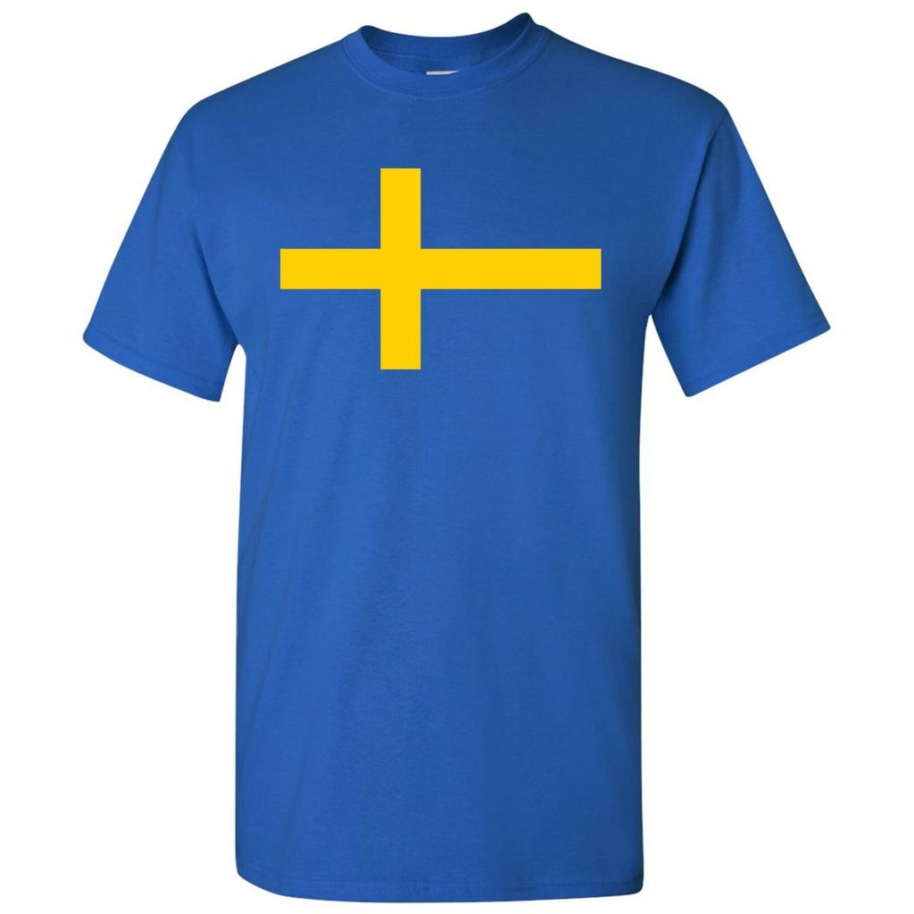 Sweden European Flag Basic Cotton T-shirt Tops Tees Unisex - Royal